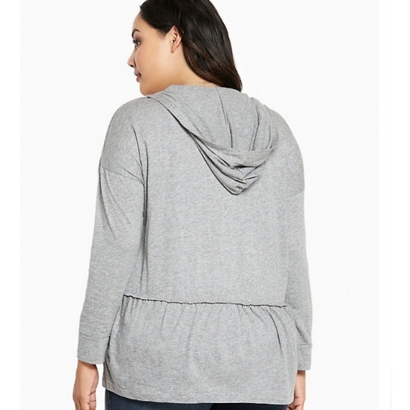 Torrid Gray Hooded Draped Cardigan Size 0X Open Front Ruffled Lightweight Lounge - Picture 3 of 12